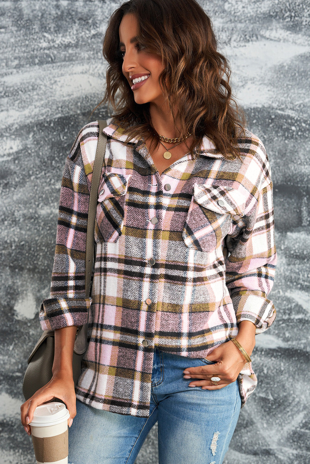 Khaki Plaid Print Casual Button Up Pocket ShacketMaterial:100%Polyester



		Sweet yet rugged plaid details adorn this cozy shirt
	
	
		Designed with a button front, long sleeves, large front pockets &amp; an 