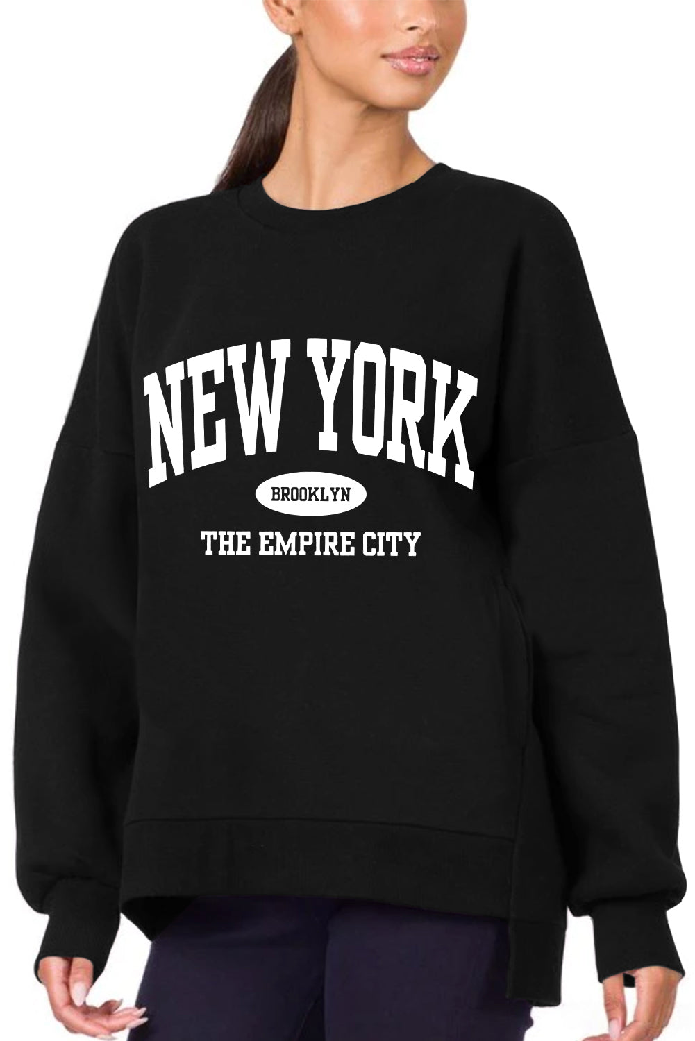 Black NEW YORK BROOKLYN Letter Drop Shoulder Graphic SweatshirtMaterial:50%Polyester+50%Cotton

• This Black NEW YORK BROOKLYN Letter Drop Shoulder Graphic Sweatshirt is a versatile piece with a stylish design, perfect for dail