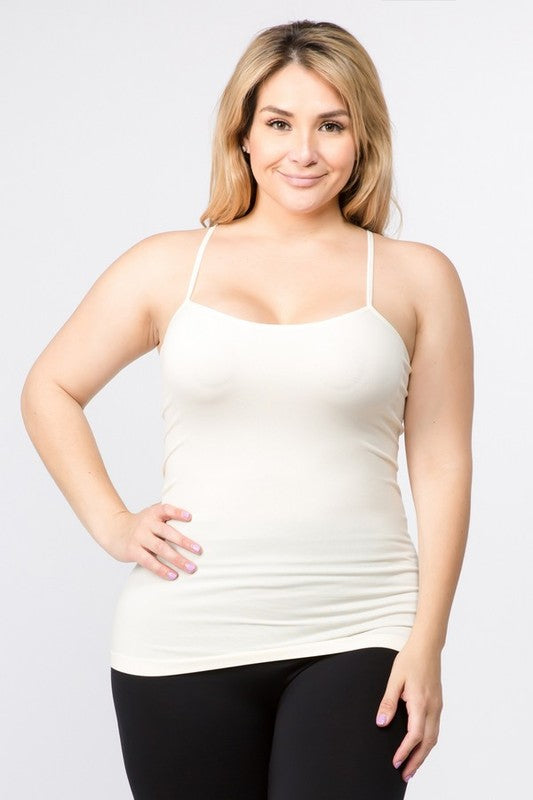 Seamless Long Spaghetti Strap Long Camisole TopTank Top -seamless with spaghetti straps features, super soft stretchy material, is great for layering or wearing alone on a hot day. It stretches very well and it's