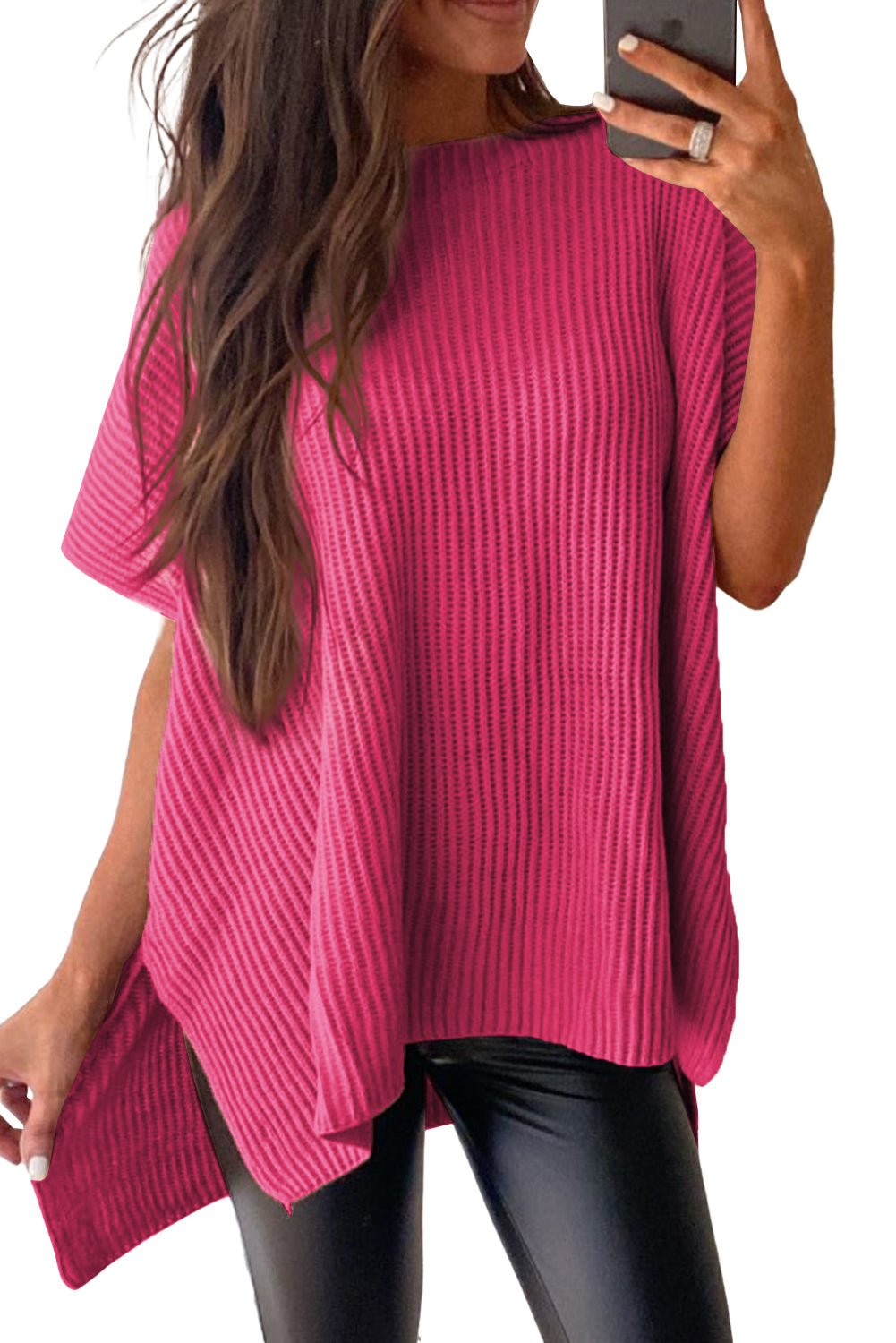 Apricot Side Slit Short Sleeve Oversized SweaterMaterial:55%Acrylic+45%Cotton



		The sweater is a comfortable and chic addition to your wardrobe. Made from breathable, lightweight, and stretchy knitted fabric,