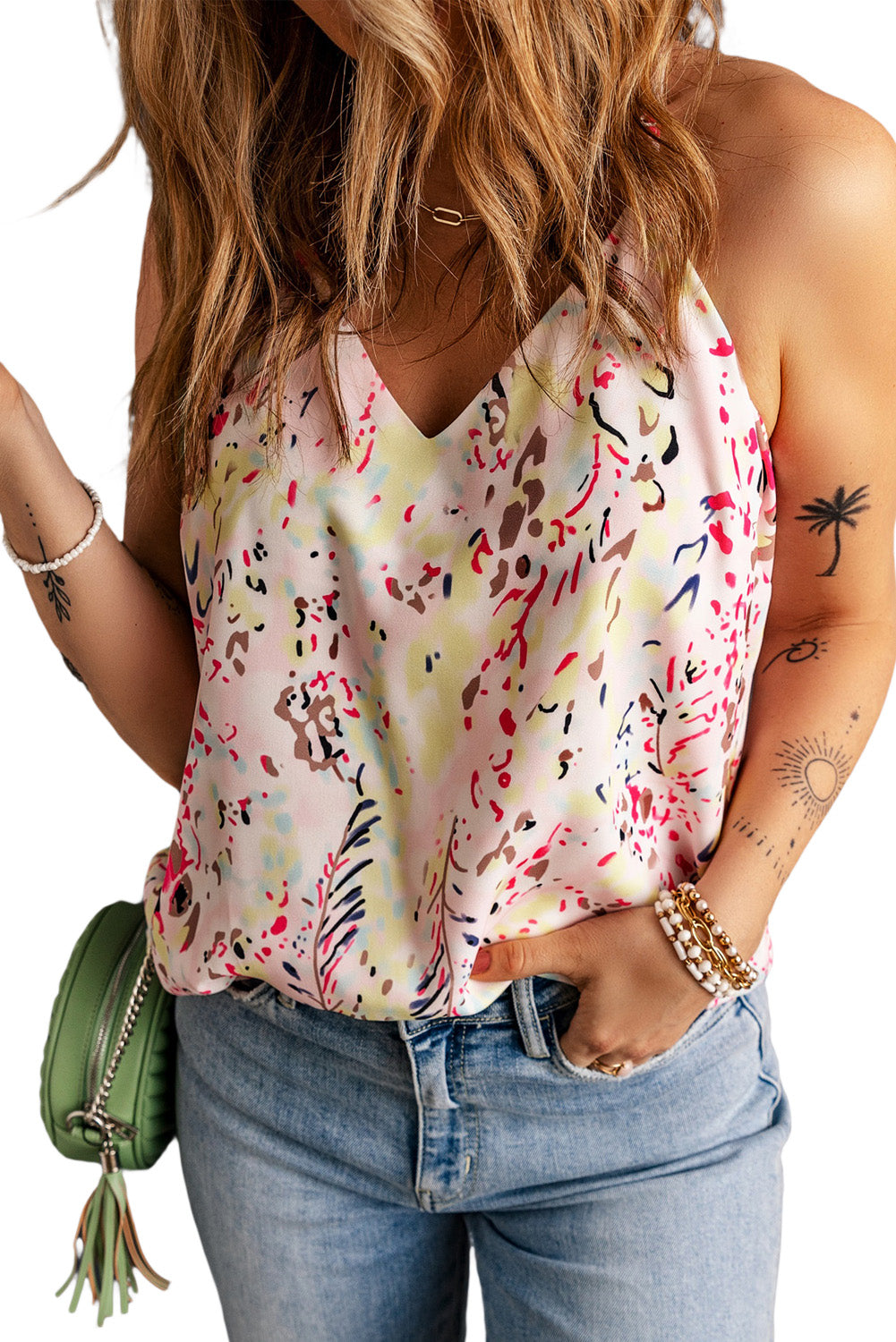 Multicolor Abstract Print Boho Spaghetti Strap Camisole