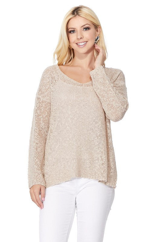 Long sleeve V Neck Thin Slub knit SS sweater Top-24"-25" Length, Long Sleeves, V Neck, Slub Cotton, Basic, and Classic Knit Pullover Sweater.-Various Vivid Color Choices with Sizes: Small, Medium, and Large.-Versa