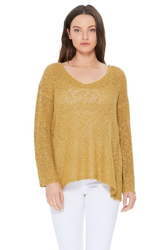 Long sleeve V Neck Thin Slub knit SS sweater Top-24"-25" Length, Long Sleeves, V Neck, Slub Cotton, Basic, and Classic Knit Pullover Sweater.-Various Vivid Color Choices with Sizes: Small, Medium, and Large.-Versa