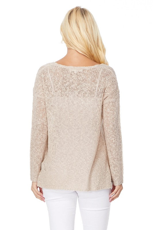 Long sleeve V Neck Thin Slub knit SS sweater Top-24"-25" Length, Long Sleeves, V Neck, Slub Cotton, Basic, and Classic Knit Pullover Sweater.-Various Vivid Color Choices with Sizes: Small, Medium, and Large.-Versa