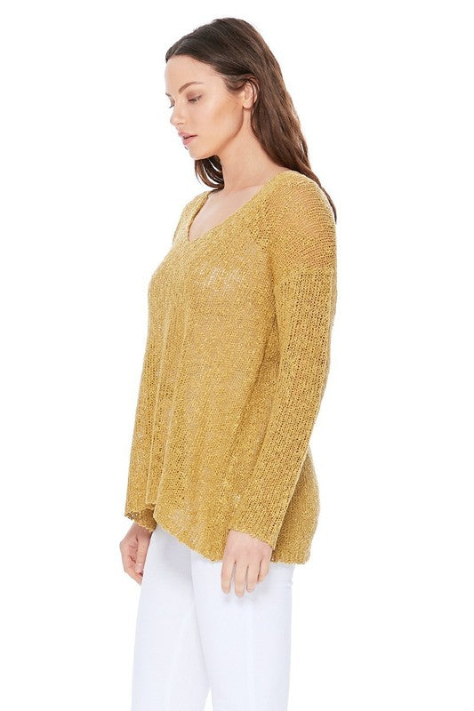 Long sleeve V Neck Thin Slub knit SS sweater Top-24"-25" Length, Long Sleeves, V Neck, Slub Cotton, Basic, and Classic Knit Pullover Sweater.-Various Vivid Color Choices with Sizes: Small, Medium, and Large.-Versa