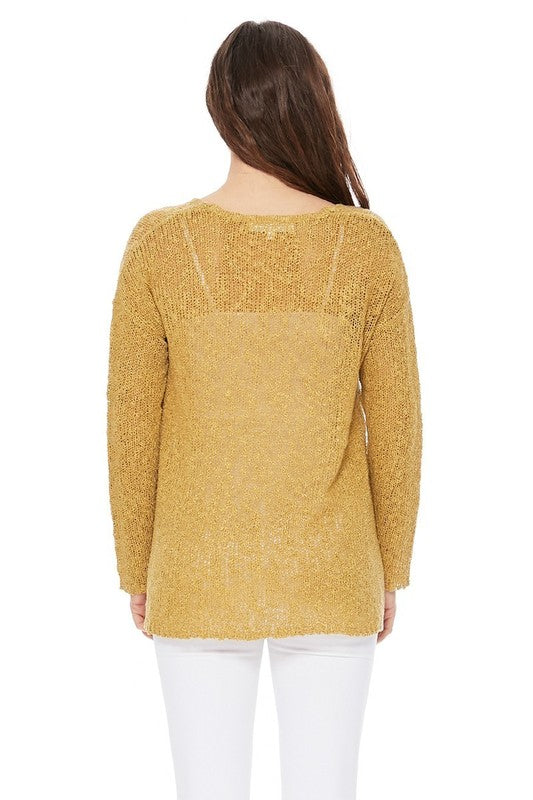 Long sleeve V Neck Thin Slub knit SS sweater Top-24"-25" Length, Long Sleeves, V Neck, Slub Cotton, Basic, and Classic Knit Pullover Sweater.-Various Vivid Color Choices with Sizes: Small, Medium, and Large.-Versa