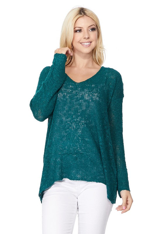 Long sleeve V Neck Thin Slub knit SS sweater Top-24"-25" Length, Long Sleeves, V Neck, Slub Cotton, Basic, and Classic Knit Pullover Sweater.-Various Vivid Color Choices with Sizes: Small, Medium, and Large.-Versa