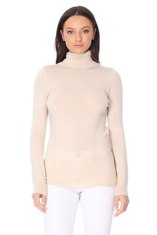 Turtleneck Spandex Stretch Pullover Sweater- Length: 23.75-24.75"- Soft Touch, Light Weight, Spandex Stretch Quality - Contemporary Fit.- Perfect for everyday wear, school, work and travel. - Ribbed detailing