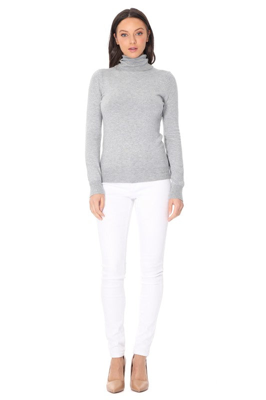 Turtleneck Spandex Stretch Pullover Sweater- Length: 23.75-24.75"- Soft Touch, Light Weight, Spandex Stretch Quality - Contemporary Fit.- Perfect for everyday wear, school, work and travel. - Ribbed detailing