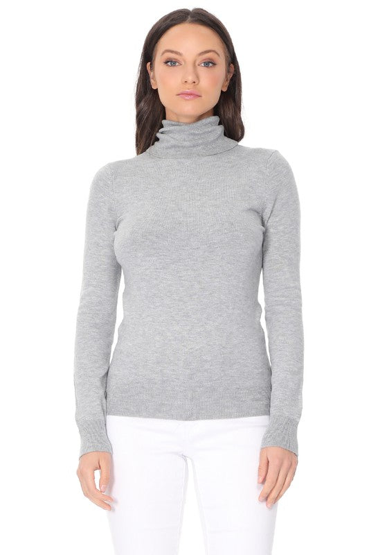 Turtleneck Spandex Stretch Pullover Sweater- Length: 23.75-24.75"- Soft Touch, Light Weight, Spandex Stretch Quality - Contemporary Fit.- Perfect for everyday wear, school, work and travel. - Ribbed detailing