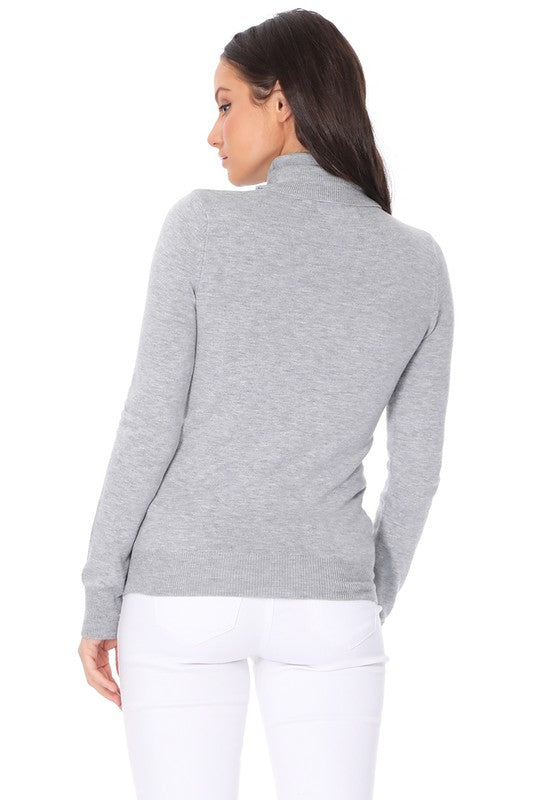 Turtleneck Spandex Stretch Pullover Sweater- Length: 23.75-24.75"- Soft Touch, Light Weight, Spandex Stretch Quality - Contemporary Fit.- Perfect for everyday wear, school, work and travel. - Ribbed detailing