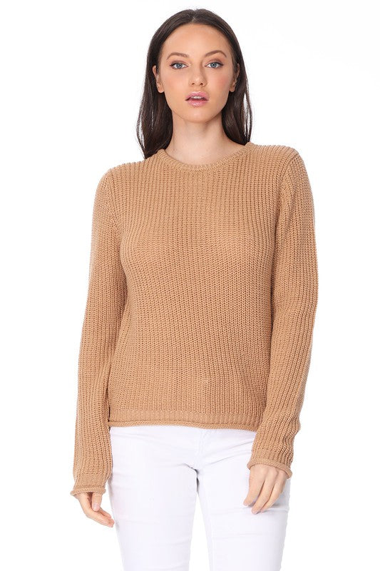 Light Weight Waffle Knit Rollup Finish Sweater Top- 22-24" Length, Wide Hem.- Light Weight, Hacci Stitch Sweater Top- Long Sleeve, and Clean Rolling Finish at Sleeve and Bottom Hem- Wonderful Light Sweater Top for S