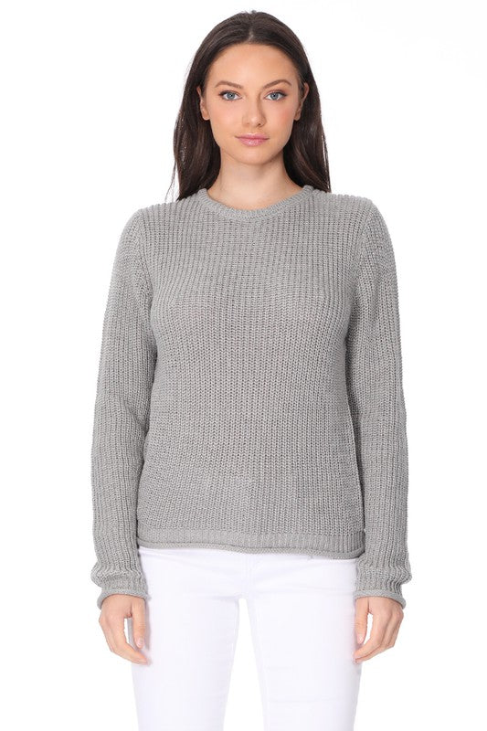 Light Weight Waffle Knit Rollup Finish Sweater Top- 22-24" Length, Wide Hem.- Light Weight, Hacci Stitch Sweater Top- Long Sleeve, and Clean Rolling Finish at Sleeve and Bottom Hem- Wonderful Light Sweater Top for S