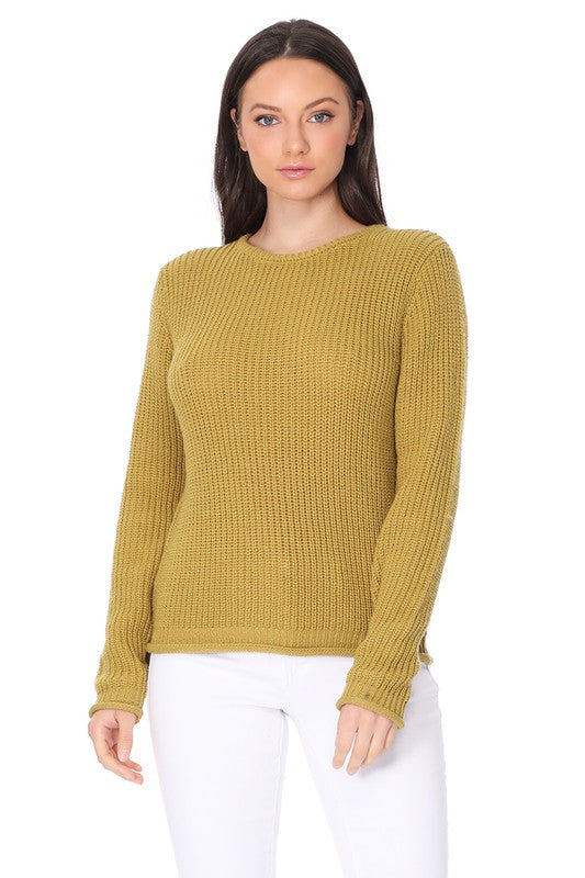 Light Weight Waffle Knit Rollup Finish Sweater Top- 22-24" Length, Wide Hem.- Light Weight, Hacci Stitch Sweater Top- Long Sleeve, and Clean Rolling Finish at Sleeve and Bottom Hem- Wonderful Light Sweater Top for S