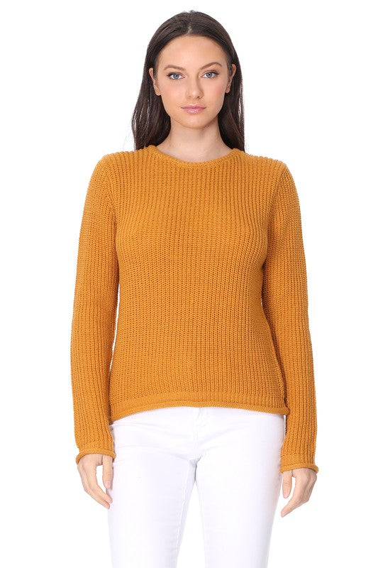 Light Weight Waffle Knit Rollup Finish Sweater Top- 22-24" Length, Wide Hem.- Light Weight, Hacci Stitch Sweater Top- Long Sleeve, and Clean Rolling Finish at Sleeve and Bottom Hem- Wonderful Light Sweater Top for S