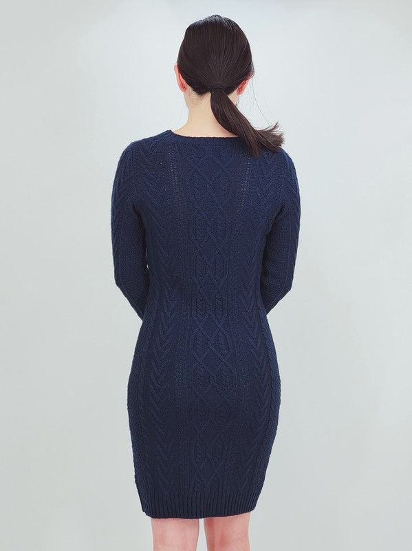 Feminine Cable Knit Long Sleeve Sweater Dress- Final Inventory Sales, Not a defect!- Length: 36.5-37.5"- Shoulder: 15-16"- Waist: 16.5-18.5"- Bottom Opening: 16.5-18.5"- High Quality Acrylic material- Feminine 