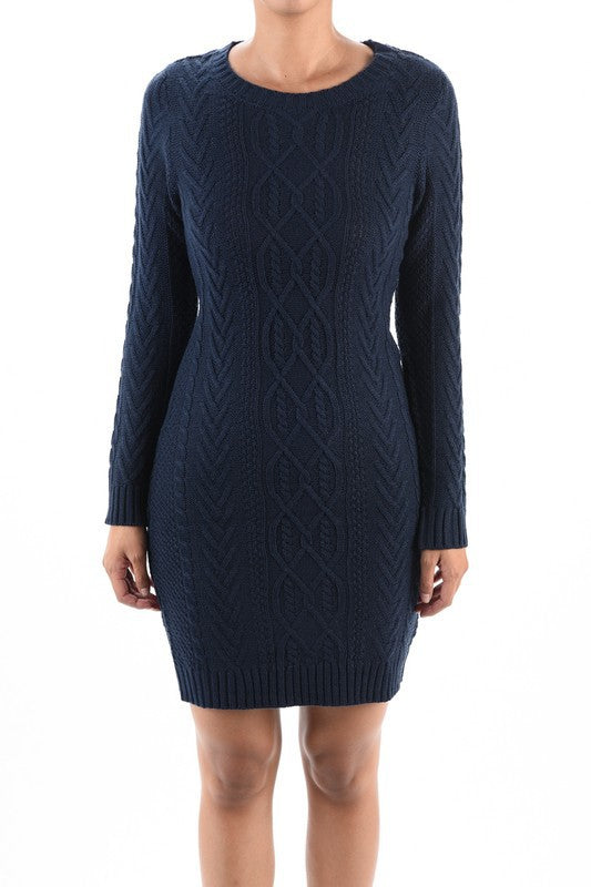 Feminine Cable Knit Long Sleeve Sweater Dress- Final Inventory Sales, Not a defect!- Length: 36.5-37.5"- Shoulder: 15-16"- Waist: 16.5-18.5"- Bottom Opening: 16.5-18.5"- High Quality Acrylic material- Feminine 