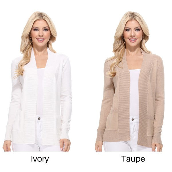 Open Front Shrug Sweater Knit Cardigan- Length: 25.5-27" - Across Shoulder: 13-14.5"- Sleeve Length: 23-23.75"- Women's Open Front Pockets Long Sleeve Sweater Cardigan- Ladies :75% Viscose ,25%Polyester-