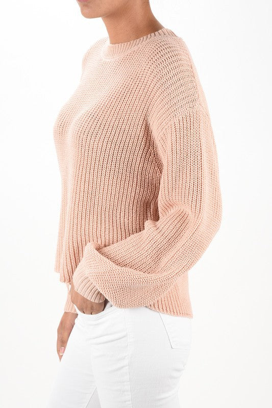 Puff Bell Sleeve Waffle Knit Pullover Sweater Top- 20-21" Length, - Bell Sleeve, Wide Hem, .- Silky Mohair Touched Acrylic Yarn.- Waffle Stitch - Puff Bell Sleeve, and Clean Finish at Bottom Hem- Wonderful Light We