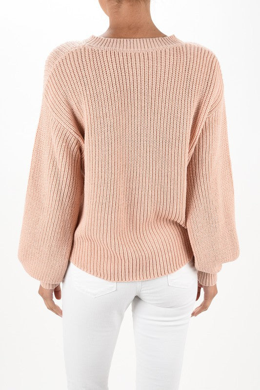 Puff Bell Sleeve Waffle Knit Pullover Sweater Top- 20-21" Length, - Bell Sleeve, Wide Hem, .- Silky Mohair Touched Acrylic Yarn.- Waffle Stitch - Puff Bell Sleeve, and Clean Finish at Bottom Hem- Wonderful Light We