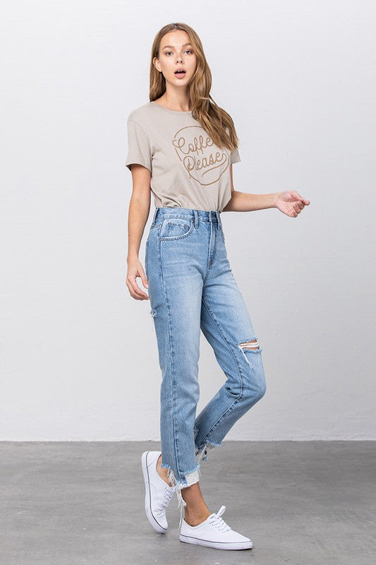 HIGH WAIST TAPERED JEANSHIGH WAIST TAPERED JEANS100% COTTON(SIZE 3)FRONT RISE 11"INSEAM -26 1/2"LEG OPENING - 12 1/4"*Model wears size 3*MODELHEIGHT 5'9"WAIST 24"HIPS 35"BUST 34"SIZE 1-3-5-