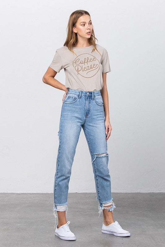 HIGH WAIST TAPERED JEANSHIGH WAIST TAPERED JEANS100% COTTON(SIZE 3)FRONT RISE 11"INSEAM -26 1/2"LEG OPENING - 12 1/4"*Model wears size 3*MODELHEIGHT 5'9"WAIST 24"HIPS 35"BUST 34"SIZE 1-3-5-