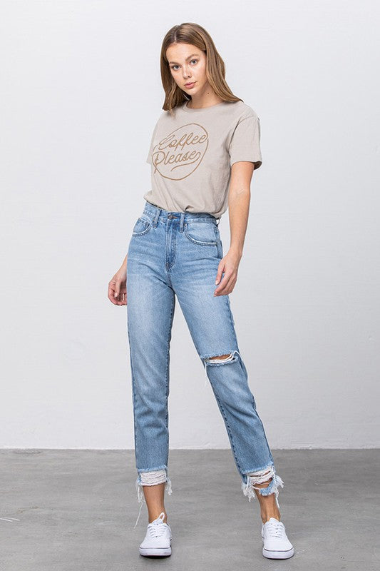 HIGH WAIST TAPERED JEANSHIGH WAIST TAPERED JEANS100% COTTON(SIZE 3)FRONT RISE 11"INSEAM -26 1/2"LEG OPENING - 12 1/4"*Model wears size 3*MODELHEIGHT 5'9"WAIST 24"HIPS 35"BUST 34"SIZE 1-3-5-