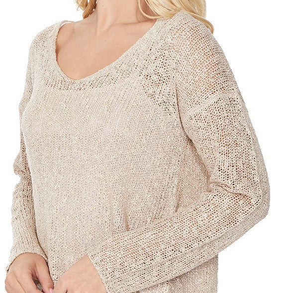 Long sleeve V Neck Thin Slub knit SS sweater Top-24"-25" Length, Long Sleeves, V Neck, Slub Cotton, Basic, and Classic Knit Pullover Sweater.-Various Vivid Color Choices with Sizes: Small, Medium, and Large.-Versa