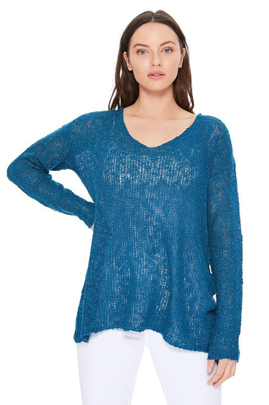 Long sleeve V Neck Thin Slub knit SS sweater Top-24"-25" Length, Long Sleeves, V Neck, Slub Cotton, Basic, and Classic Knit Pullover Sweater.-Various Vivid Color Choices with Sizes: Small, Medium, and Large.-Versa