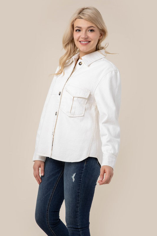 Denim shirt with pocket- Denim shirt with pocket- Pattern type : solid- Neck line : shirt collared- Sleeve type : regular sleeves- Sleeve length : long sleeves- Stretch : no stretch- Sheer