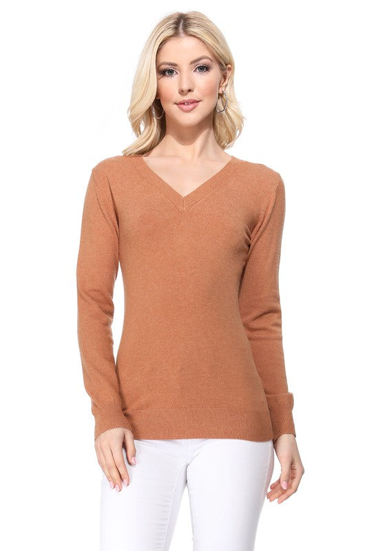 Women's Long Sleeve V-Neck Pulll Over Sweater Top- 25"-26.5" Length, V-Neck, Long Sleeve, Casual, Basic, and Classic Viscose Knitted Pullover Sweater- Lightweight Knit Pullover Sweater with High Quality Soft Viscos