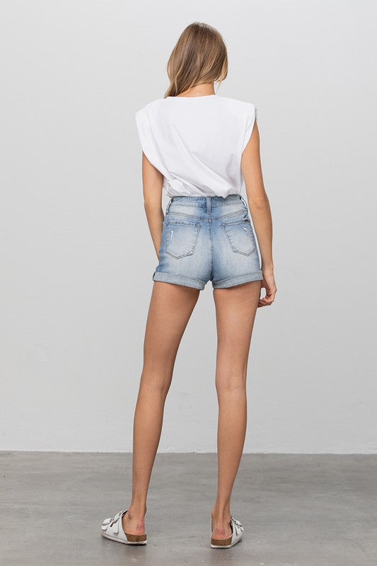 HIGH WAIST PREMIUM DOUBLE WAISTBAND SHORTSHIGH WAIST DOUBLE WAISTBAND SHORTS98% COTTON, 2% SPANDEX(SIZE S)WAIST 25"HIP 35"FRONT RISE 11 1/2"LEG OPENING 21 1/2"INSEAM 2 1/2"*Model wears size 3*MODELHEIGHT 5'9
