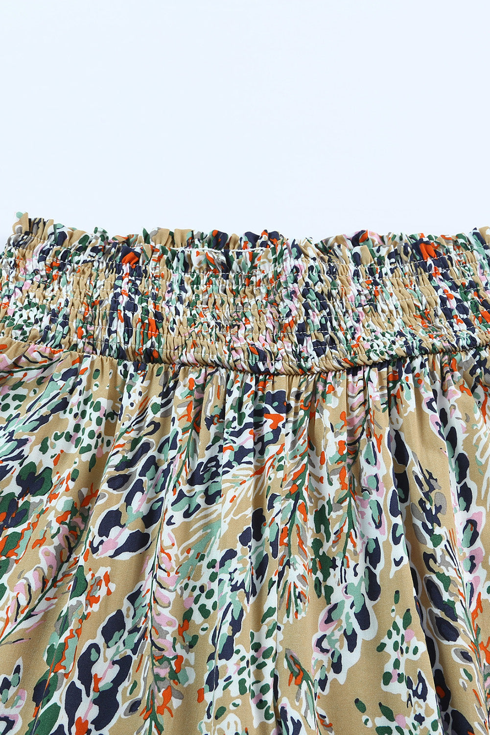 Multicolor Abstract Print Shirred High Waist Wide Leg PantsMaterial:100%Viscose



		The pants feature a vibrant and colorful floral print, adding a lively touch to your wardrobe.
	
	
		Made of soft and lightweight fabr