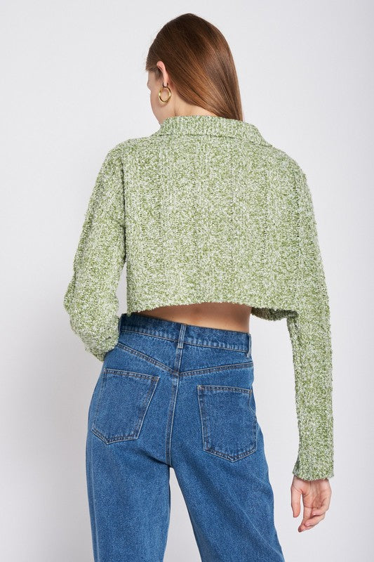 LONG SLEEVE COLLARED CROP TOPSIZE &amp; FIT :MODEL WEARS SIZE SMALLMODEL'S HEIGHT 5'9Made In: IMPORTEDFabric Contents: 100% Polyester