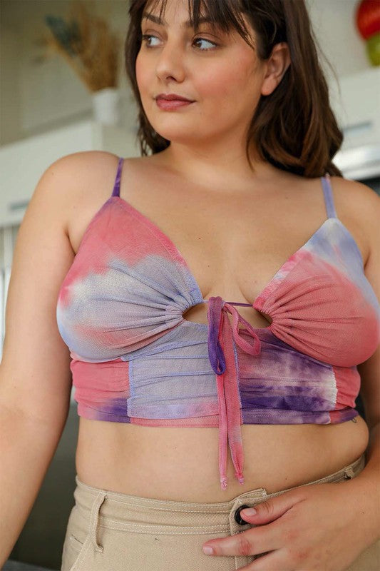 Plus Size Tie Dye Mesh Keyhole Front Brami TopPlus Size Tie Dye Mesh Keyhole Front Brami TopImmediate ShippingSizes: 34DD, 36D, 38C, 40B, 36DD, 38D, 40C, 42B
Style: Casual
Print / Pattern: Tie-Dye
Fit: Regular
N