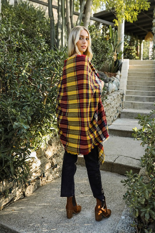 Tartan Check Pocket Frayed Edge Ruana WrapImmediate ShippingSize : 79" x 33"
Style: Outerwear
Embellishment: Pockets
Made In: ChinaMaterial Composition: 100% Polyester