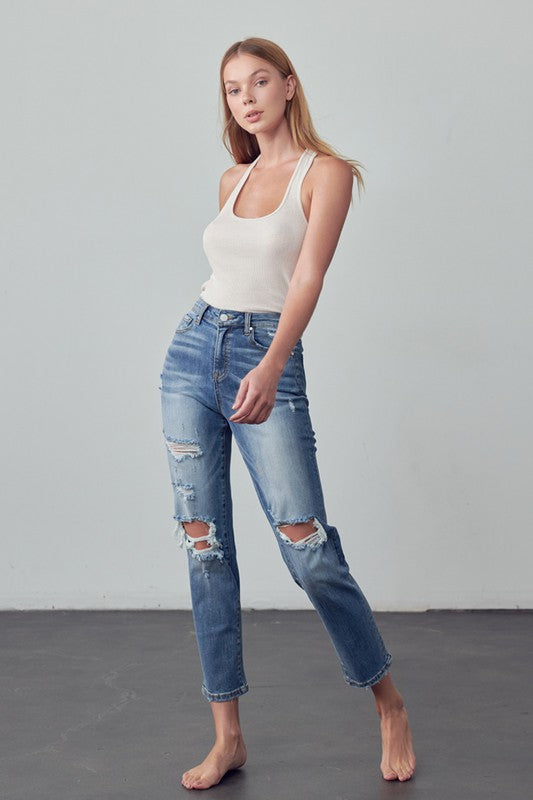 HIGH RISE GIRLFRIEND JEANSHIGH RISE GIRLFRIEND JEANS67% COTTON, 28% POLYESTER, 3% RAYON, 2% SPANDEX(SIZE 3)WAIST 25 1/2"HIP 33 1/2"FRONT RISE 10 1/2"LEG OPENING 13 1/4"INSEAM 28 1/2"*Model we