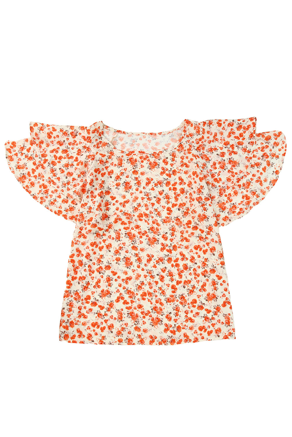 Orange Floral Tiered Flutter Sleeve BlouseMaterial:100%Polyester



		Featuring flowy flutter sleeves that add a touch of femininity to any outfit.
	
	
		Elevate your wardrobe with this stunning tiered 