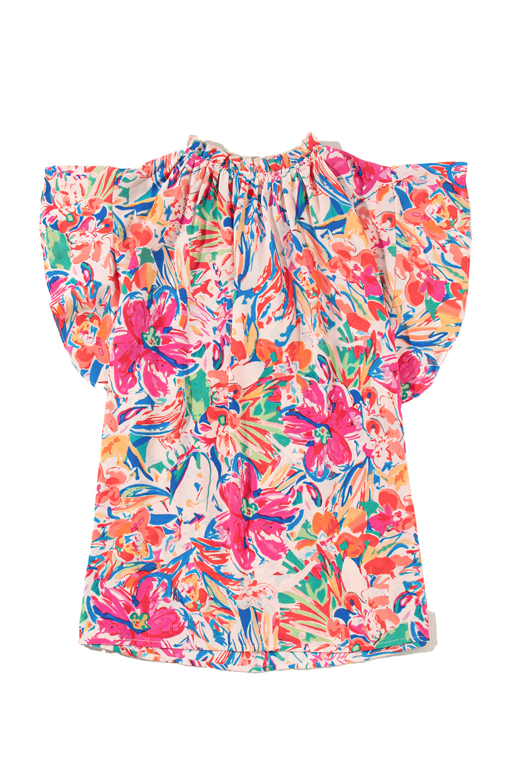 Multicolour Floral Print Tied V-Neck Ruffle Sleeve BlouseMaterial:100%Polyester



		The blouse is a vibrant and charming addition to your wardrobe.
	
	
		Featuring a beautiful floral print and tied V-neck, this blous