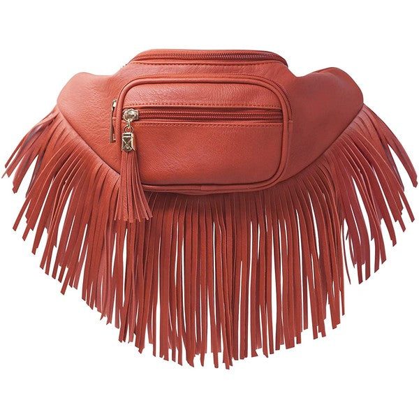 Fashion Fringe Tassel Fanny Pack Waist BagFashion Fringe Tassel Fanny Pack Waist Bag Faux leather Zip top closure Gold-tone hardware Adjustable strap L 13 * H 5.5 * W 4