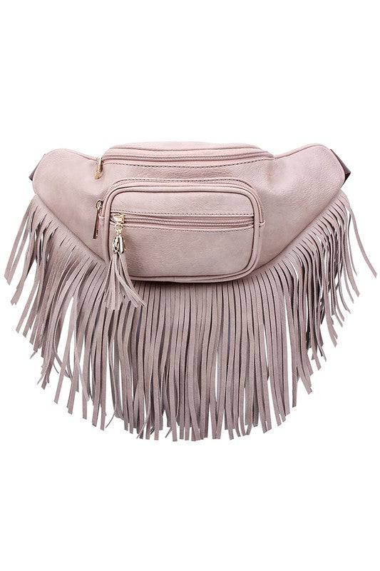 Fashion Fringe Tassel Fanny Pack Waist BagFashion Fringe Tassel Fanny Pack Waist Bag Faux leather Zip top closure Gold-tone hardware Adjustable strap L 13 * H 5.5 * W 4