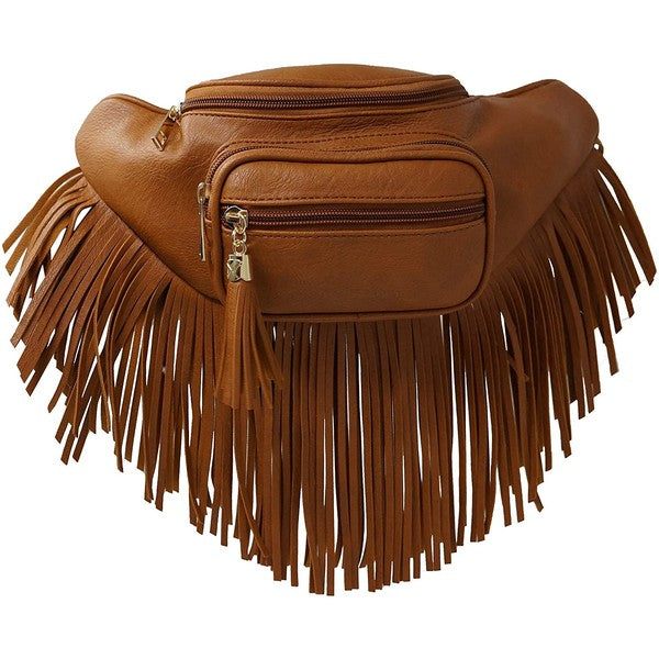 Fashion Fringe Tassel Fanny Pack Waist BagFashion Fringe Tassel Fanny Pack Waist Bag Faux leather Zip top closure Gold-tone hardware Adjustable strap L 13 * H 5.5 * W 4