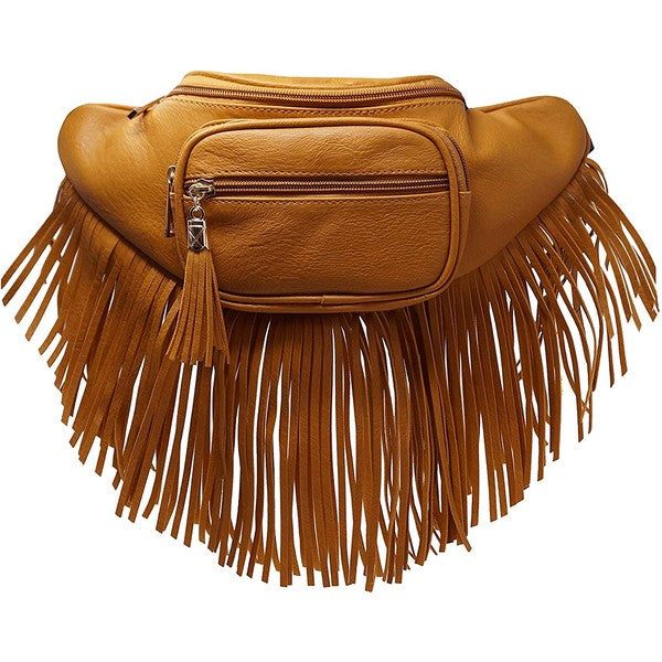 Fashion Fringe Tassel Fanny Pack Waist BagFashion Fringe Tassel Fanny Pack Waist Bag Faux leather Zip top closure Gold-tone hardware Adjustable strap L 13 * H 5.5 * W 4