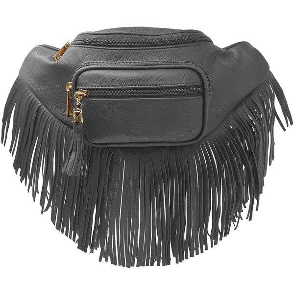 Fashion Fringe Tassel Fanny Pack Waist BagFashion Fringe Tassel Fanny Pack Waist Bag Faux leather Zip top closure Gold-tone hardware Adjustable strap L 13 * H 5.5 * W 4