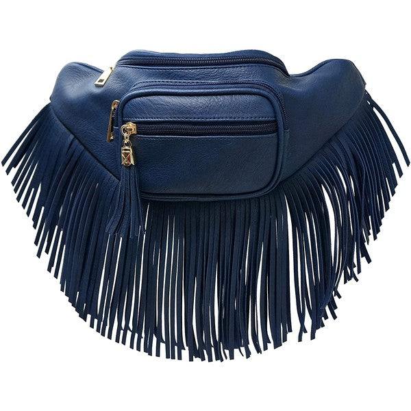 Fashion Fringe Tassel Fanny Pack Waist BagFashion Fringe Tassel Fanny Pack Waist Bag Faux leather Zip top closure Gold-tone hardware Adjustable strap L 13 * H 5.5 * W 4