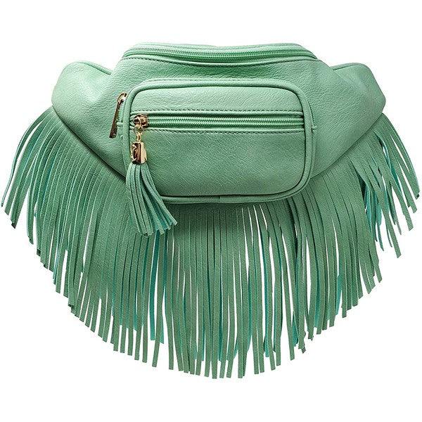 Fashion Fringe Tassel Fanny Pack Waist BagFashion Fringe Tassel Fanny Pack Waist Bag Faux leather Zip top closure Gold-tone hardware Adjustable strap L 13 * H 5.5 * W 4