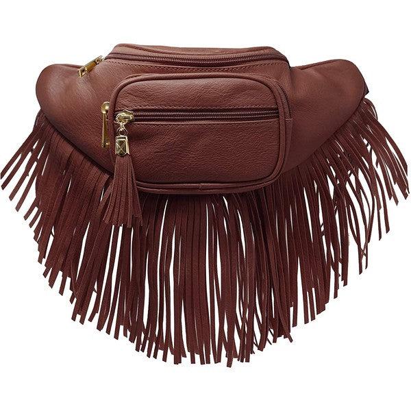 Fashion Fringe Tassel Fanny Pack Waist BagFashion Fringe Tassel Fanny Pack Waist Bag Faux leather Zip top closure Gold-tone hardware Adjustable strap L 13 * H 5.5 * W 4