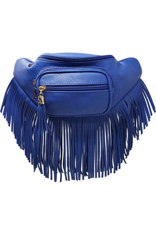 Fashion Fringe Tassel Fanny Pack Waist BagFashion Fringe Tassel Fanny Pack Waist Bag Faux leather Zip top closure Gold-tone hardware Adjustable strap L 13 * H 5.5 * W 4