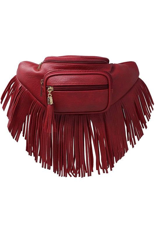 Fashion Fringe Tassel Fanny Pack Waist BagFashion Fringe Tassel Fanny Pack Waist Bag Faux leather Zip top closure Gold-tone hardware Adjustable strap L 13 * H 5.5 * W 4