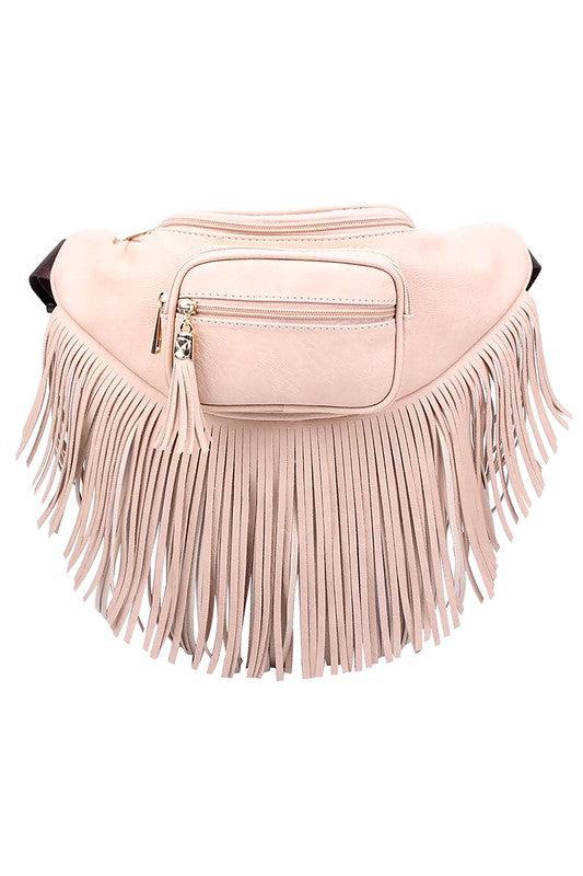 Fashion Fringe Tassel Fanny Pack Waist BagFashion Fringe Tassel Fanny Pack Waist Bag Faux leather Zip top closure Gold-tone hardware Adjustable strap L 13 * H 5.5 * W 4